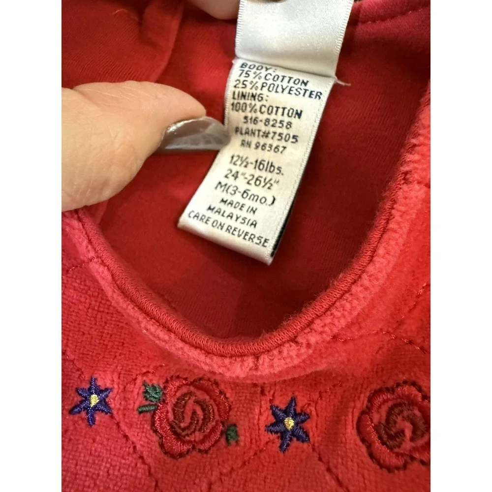 Vintage OshKosh‎ BGosh Baby Jumper Dress 3-6 Month Red Velvet Floral Embroidered